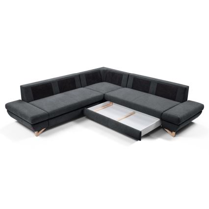L-shaped upholstered folding corner lounge suite with a storage space AVESTA right anthracite