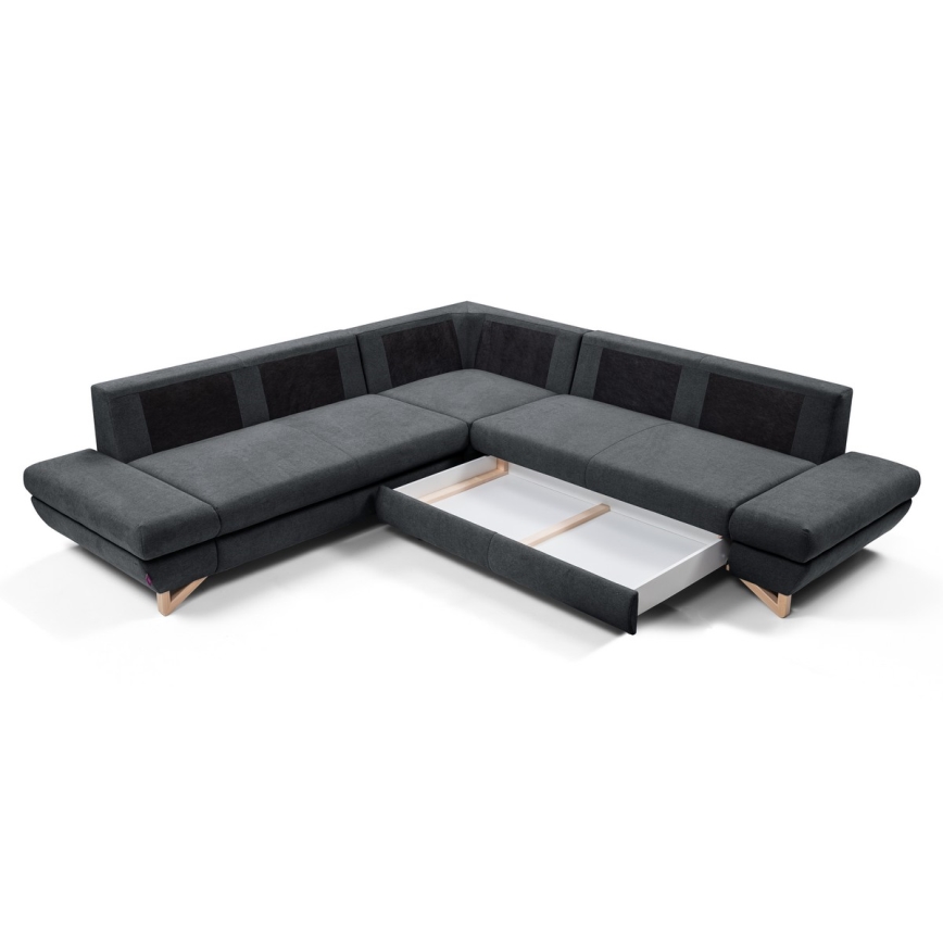L-shaped upholstered folding corner lounge suite with a storage space AVESTA right anthracite