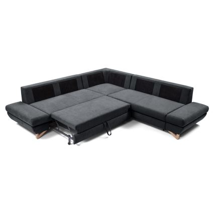 L-shaped upholstered folding corner lounge suite with a storage space AVESTA right anthracite