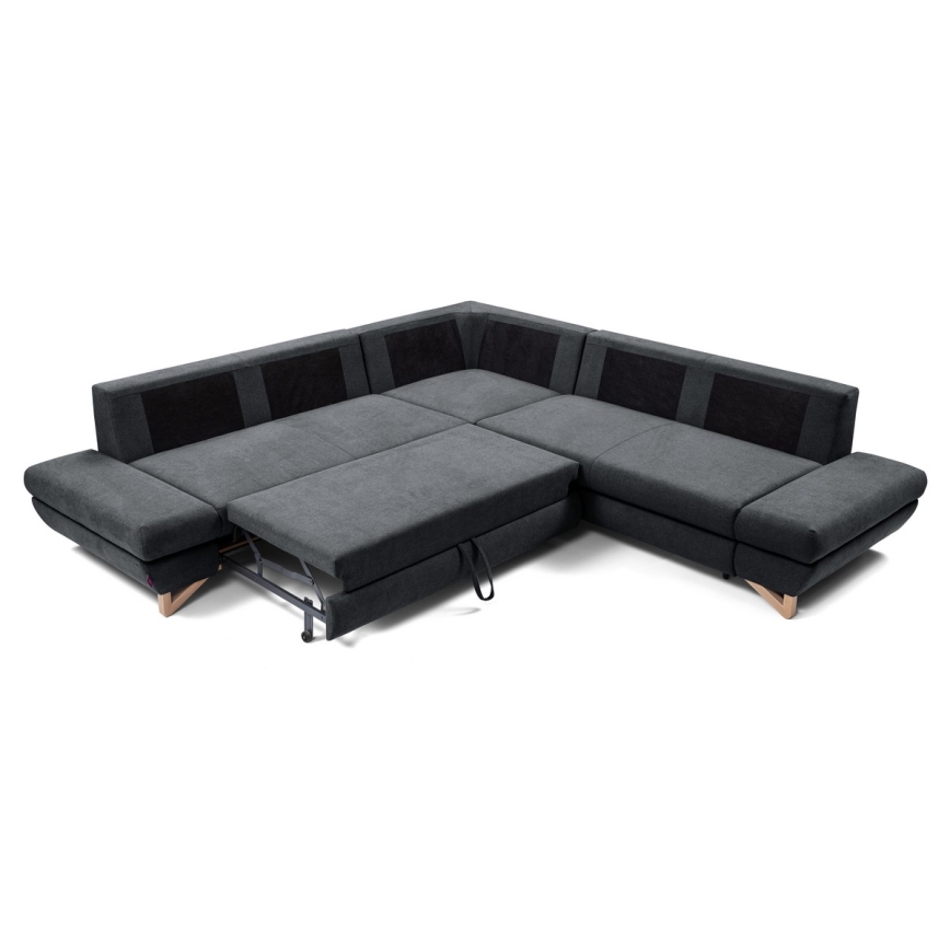 L-shaped upholstered folding corner lounge suite with a storage space AVESTA right anthracite