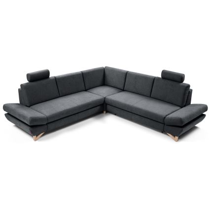 L-shaped upholstered folding corner lounge suite with a storage space AVESTA right anthracite