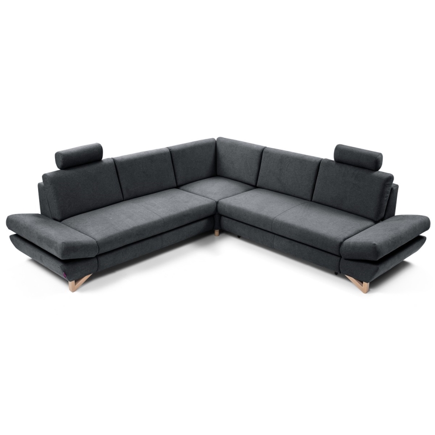 L-shaped upholstered folding corner lounge suite with a storage space AVESTA right anthracite