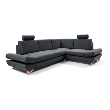 L-shaped upholstered folding corner lounge suite with a storage space AVESTA right anthracite