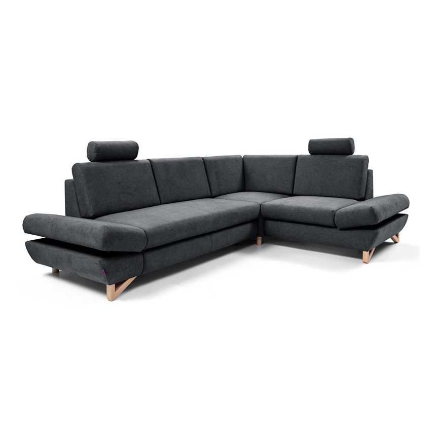 L-shaped upholstered folding corner lounge suite with a storage space AVESTA right anthracite