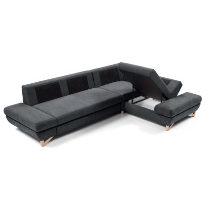 L-shaped upholstered folding corner lounge suite with a storage space AVESTA right anthracite