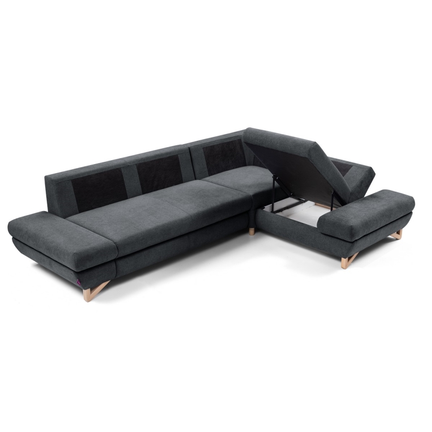 L-shaped upholstered folding corner lounge suite with a storage space AVESTA right anthracite