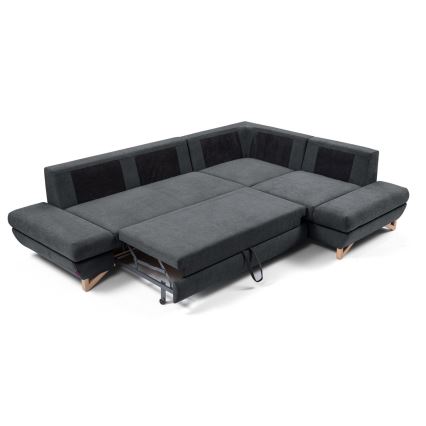 L-shaped upholstered folding corner lounge suite with a storage space AVESTA right anthracite
