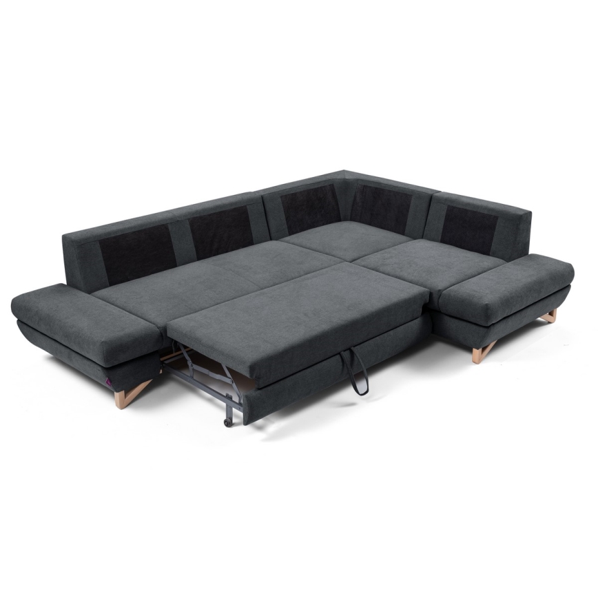 L-shaped upholstered folding corner lounge suite with a storage space AVESTA right anthracite