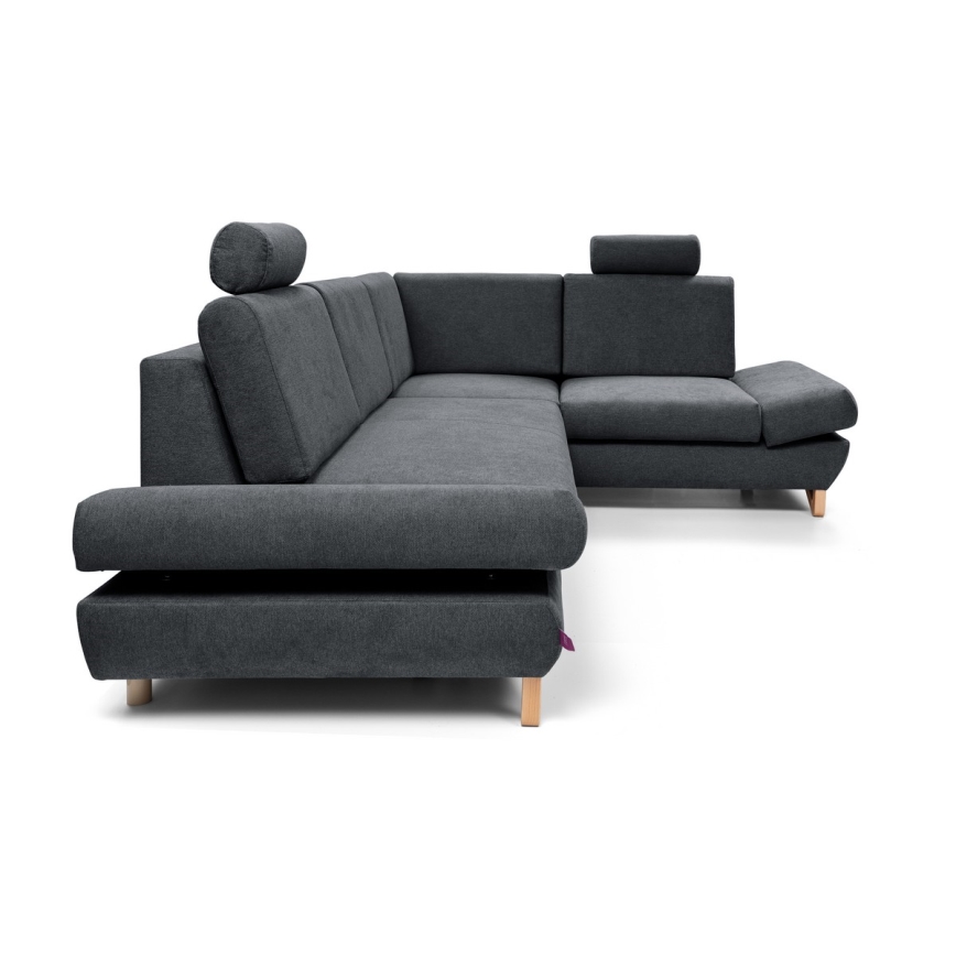 L-shaped upholstered folding corner lounge suite with a storage space AVESTA right anthracite