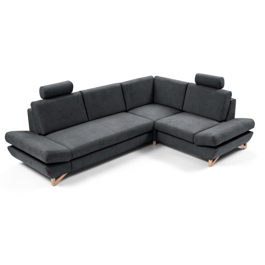 L-shaped upholstered folding corner lounge suite with a storage space AVESTA right anthracite