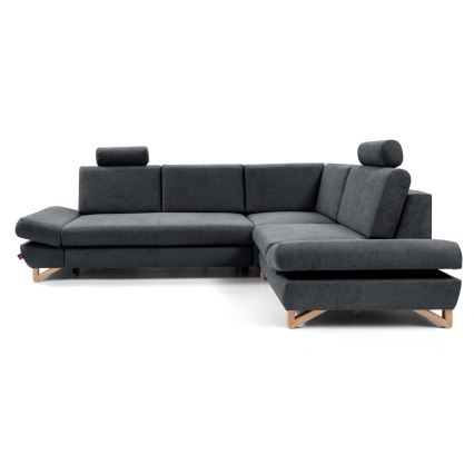 L-shaped upholstered folding corner lounge suite with a storage space AVESTA right anthracite