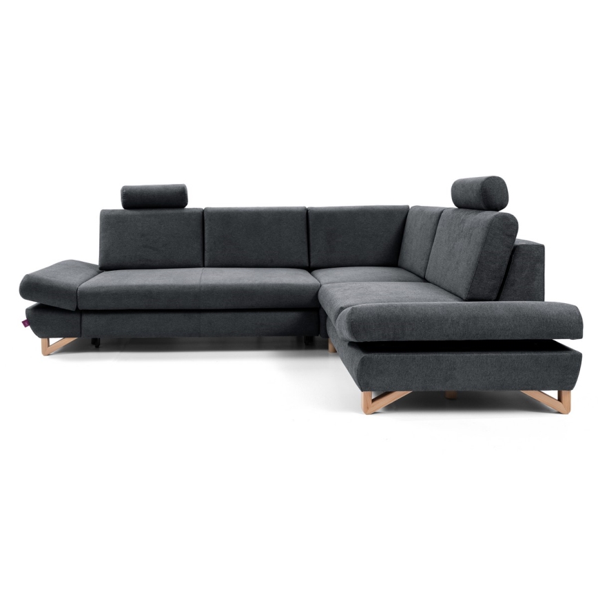 L-shaped upholstered folding corner lounge suite with a storage space AVESTA right anthracite