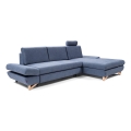 L-shaped upholstered folding corner lounge suite with a storage space AVESTA right blue