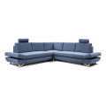 L-shaped upholstered folding corner lounge suite with a storage space AVESTA right blue