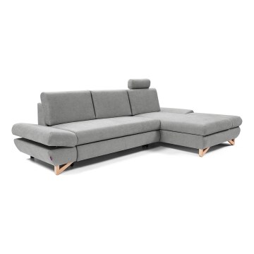 L-shaped upholstered folding corner lounge suite with a storage space AVESTA right grey