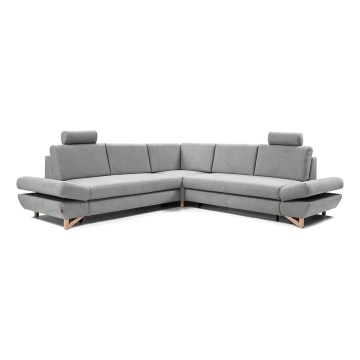 L-shaped upholstered folding corner lounge suite with a storage space AVESTA right grey
