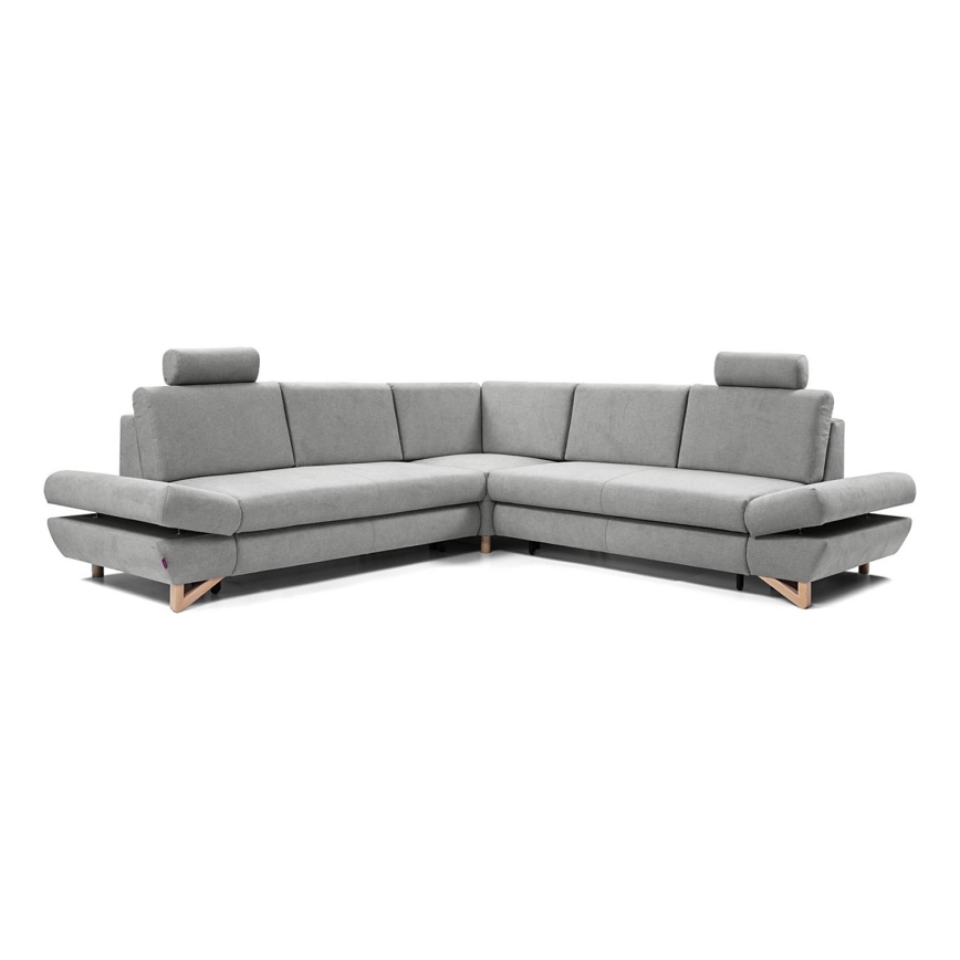L-shaped upholstered folding corner lounge suite with a storage space AVESTA right grey