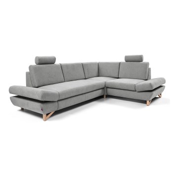 L-shaped upholstered folding corner lounge suite with a storage space AVESTA right grey