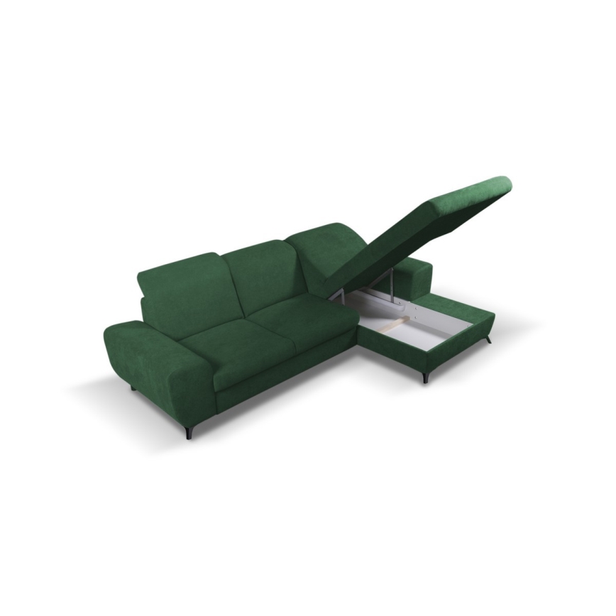 L-shaped upholstered folding corner lounge suite with a storage space ALTA right green