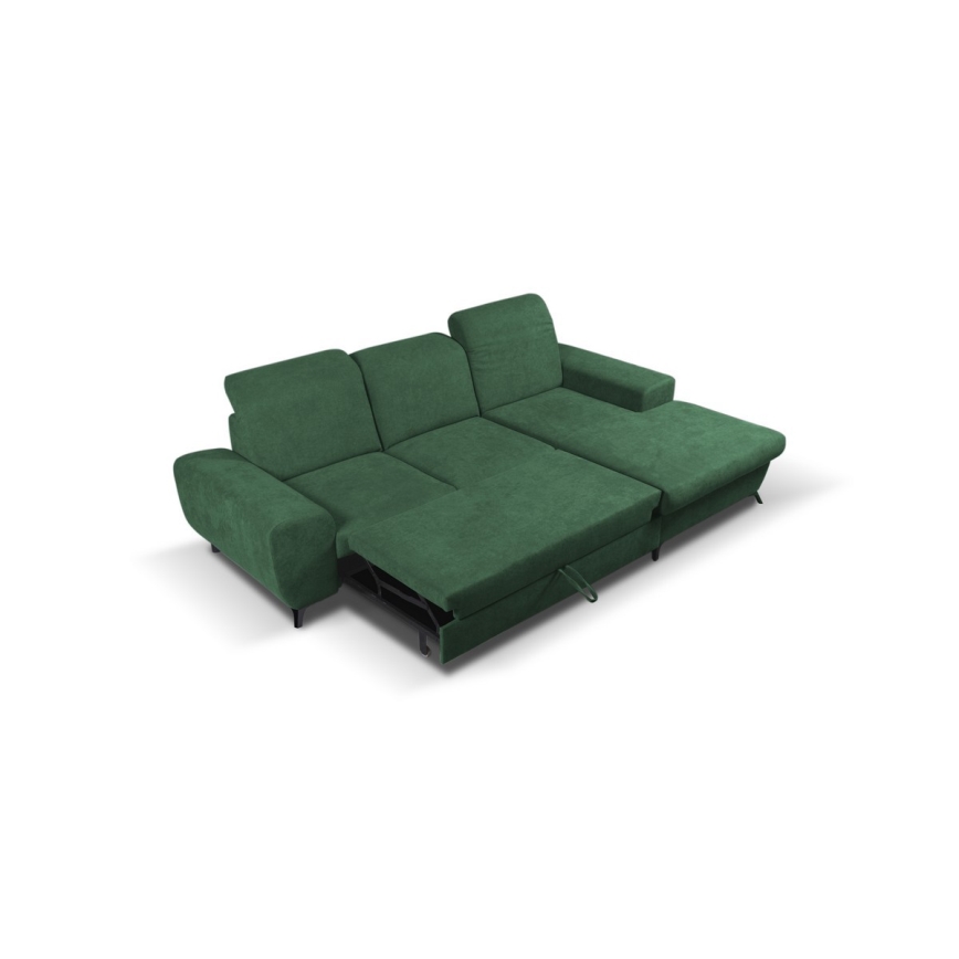 L-shaped upholstered folding corner lounge suite with a storage space ALTA right green