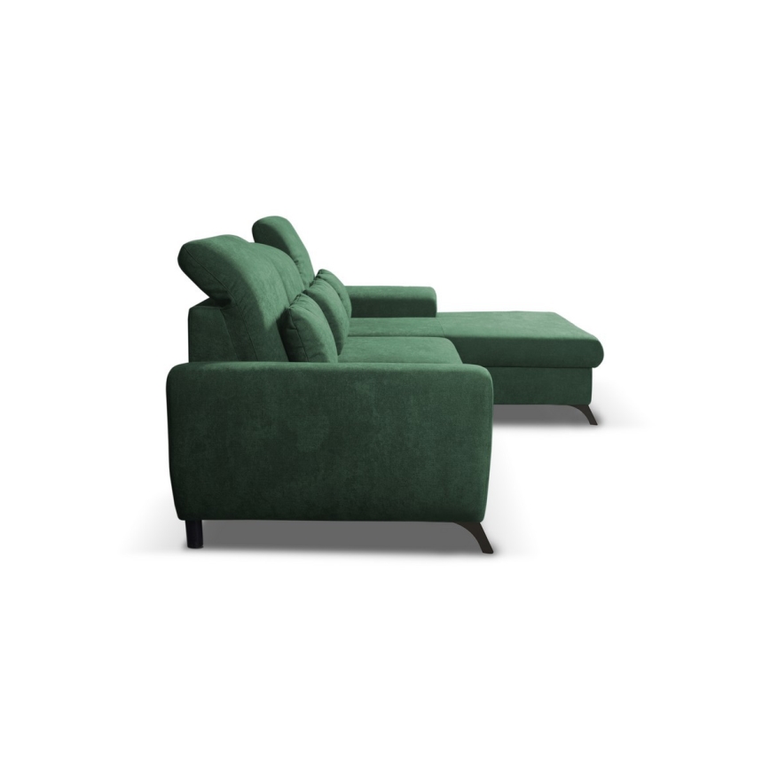 L-shaped upholstered folding corner lounge suite with a storage space ALTA right green