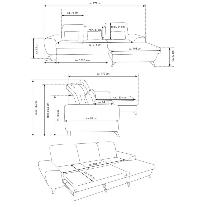L-shaped upholstered folding corner lounge suite with a storage space ALTA right green