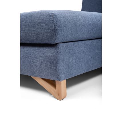 L-shaped upholstered folding corner lounge suite with a storage space AVESTA left blue