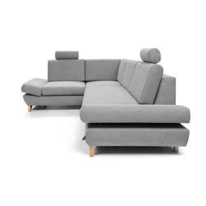 L-shaped upholstered folding corner lounge suite with a storage space AVESTA left grey