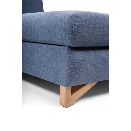 L-shaped upholstered folding corner lounge suite with a storage space AVESTA right blue