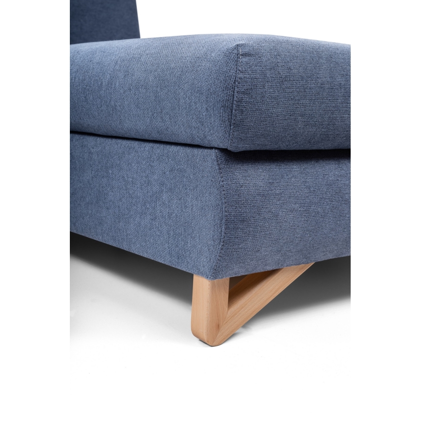 L-shaped upholstered folding corner lounge suite with a storage space AVESTA right blue
