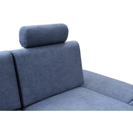 L-shaped upholstered folding corner lounge suite with a storage space AVESTA right blue