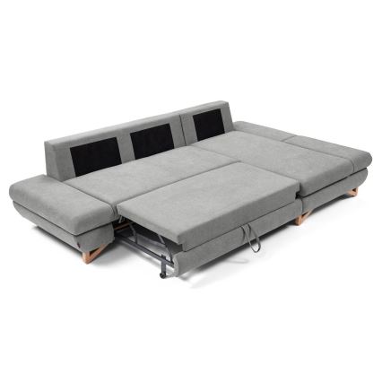 L-shaped upholstered folding corner lounge suite with a storage space AVESTA right grey