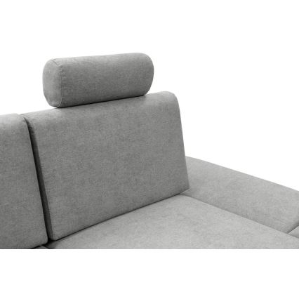 L-shaped upholstered folding corner lounge suite with a storage space AVESTA right grey
