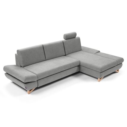 L-shaped upholstered folding corner lounge suite with a storage space AVESTA right grey