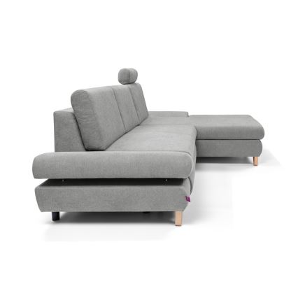L-shaped upholstered folding corner lounge suite with a storage space AVESTA right grey