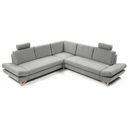 L-shaped upholstered folding corner lounge suite with a storage space AVESTA right grey