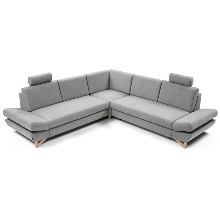 L-shaped upholstered folding corner lounge suite with a storage space AVESTA right grey