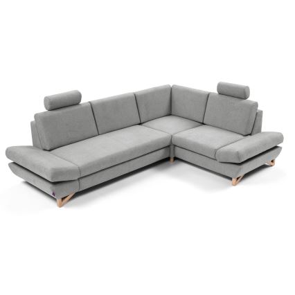 L-shaped upholstered folding corner lounge suite with a storage space AVESTA right grey