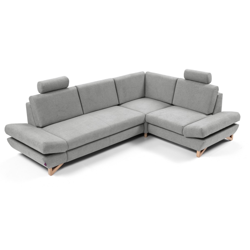 L-shaped upholstered folding corner lounge suite with a storage space AVESTA right grey