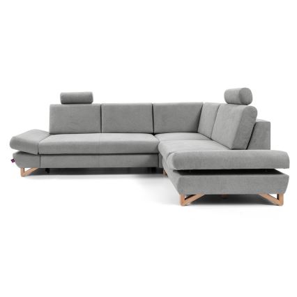 L-shaped upholstered folding corner lounge suite with a storage space AVESTA right grey