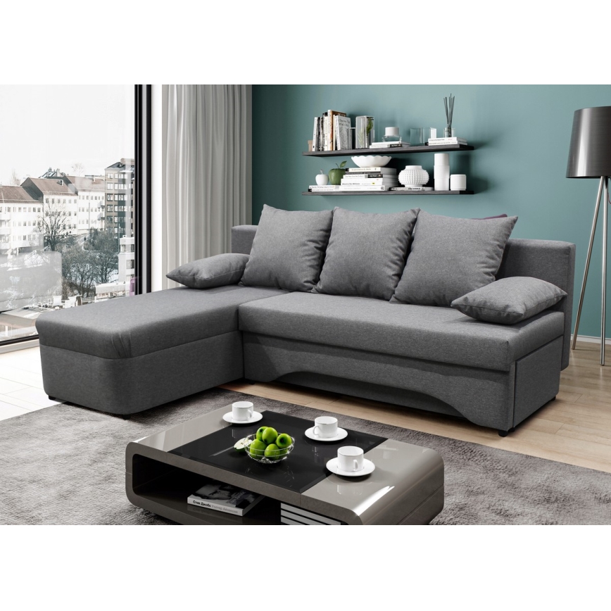 L-shaped upholstered universal folding corner lounge suite ALMEIDA grey