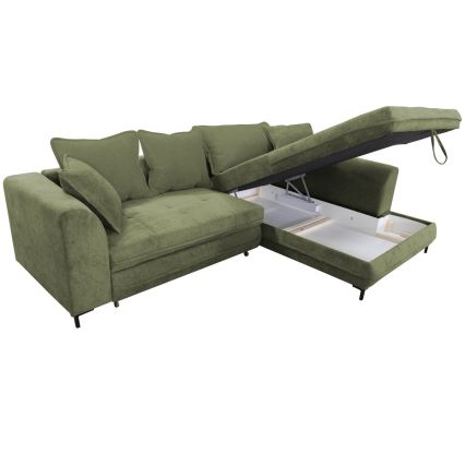 LAGOA L-shaped corner sofa bed with storage, right-hand configuration, green