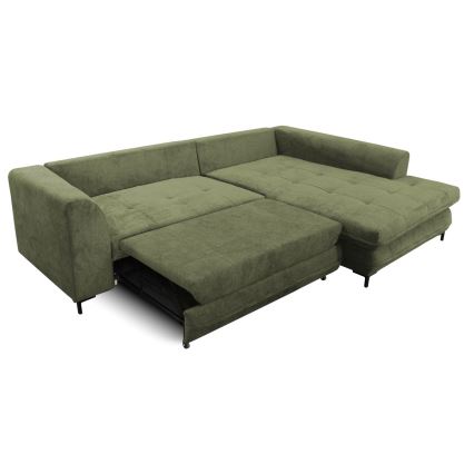 LAGOA L-shaped corner sofa bed with storage, right-hand configuration, green