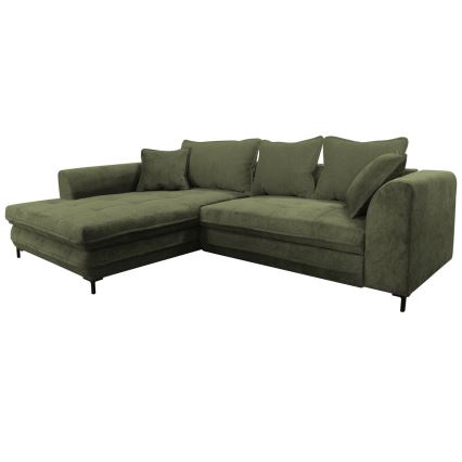 LAGOA Left-Facing L-Shaped Corner Sofa with Storage and Pull-Out Bed, Green