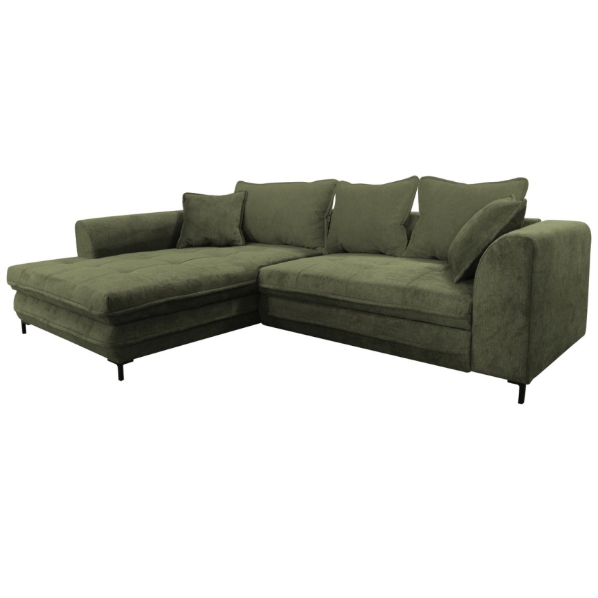 LAGOA Left-Facing L-Shaped Corner Sofa with Storage and Pull-Out Bed, Green
