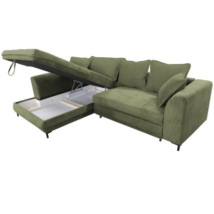 LAGOA Left-Facing L-Shaped Corner Sofa with Storage and Pull-Out Bed, Green