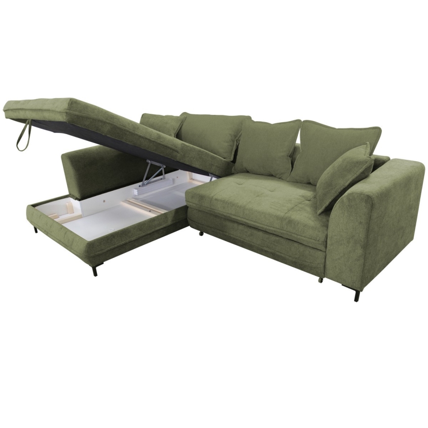 LAGOA Left-Facing L-Shaped Corner Sofa with Storage and Pull-Out Bed, Green