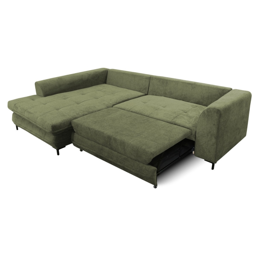 LAGOA Left-Facing L-Shaped Corner Sofa with Storage and Pull-Out Bed, Green