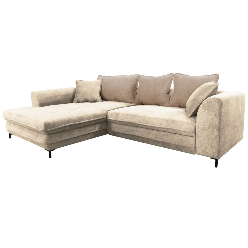 LAGOA Left-Hand L-Shaped Corner Sofa Bed with Storage, Beige/Brown