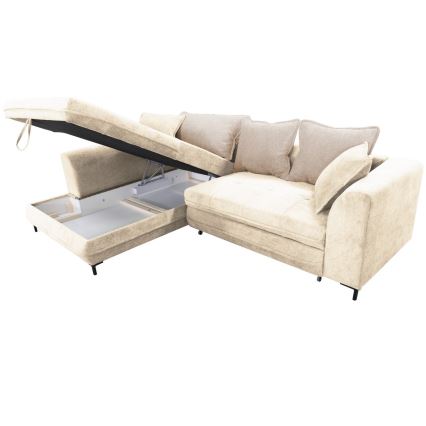 LAGOA Left-Hand L-Shaped Corner Sofa Bed with Storage, Beige/Brown